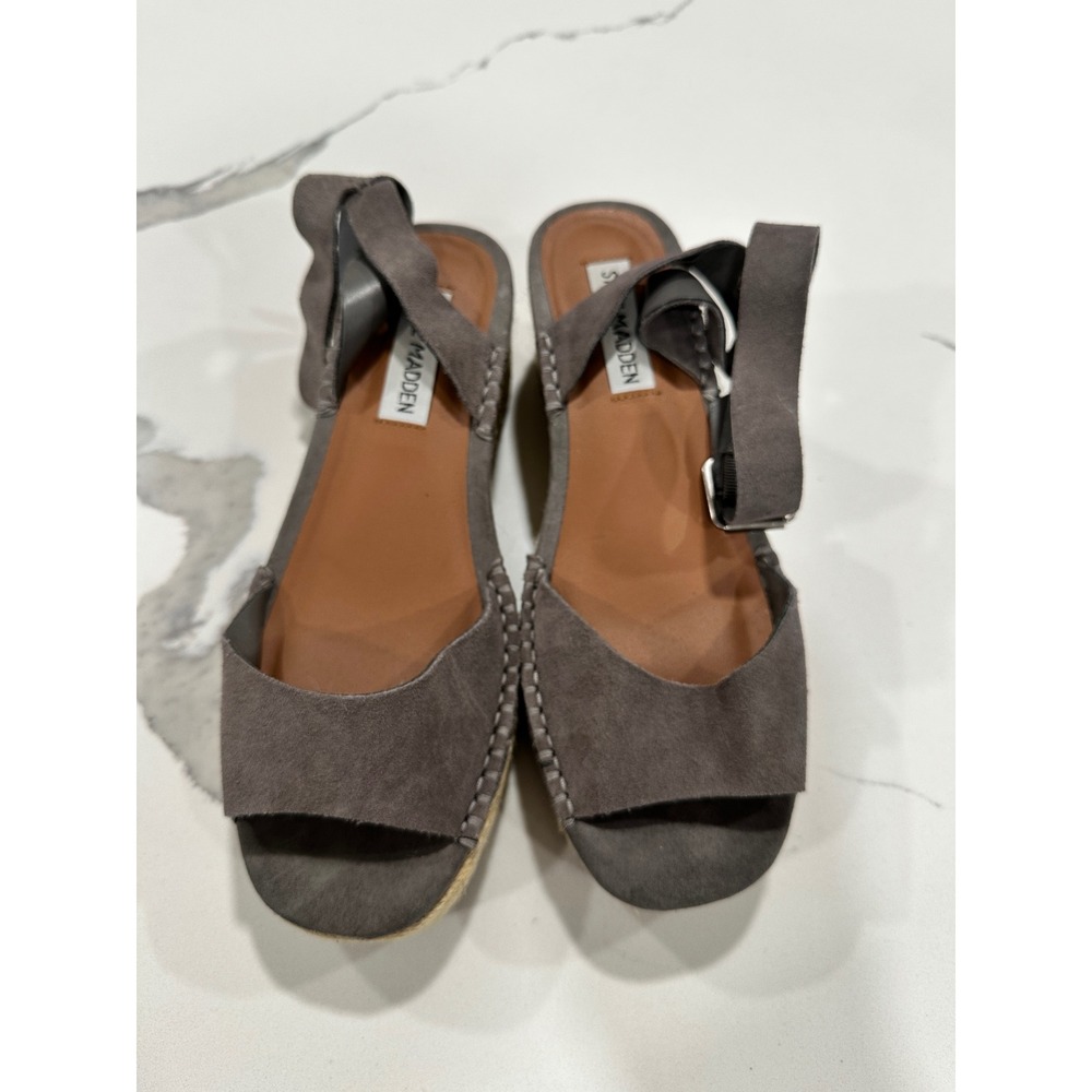 Steve Madden Women Grey Suede Espadrille Wedge Ankle Strap Sandals Size 7